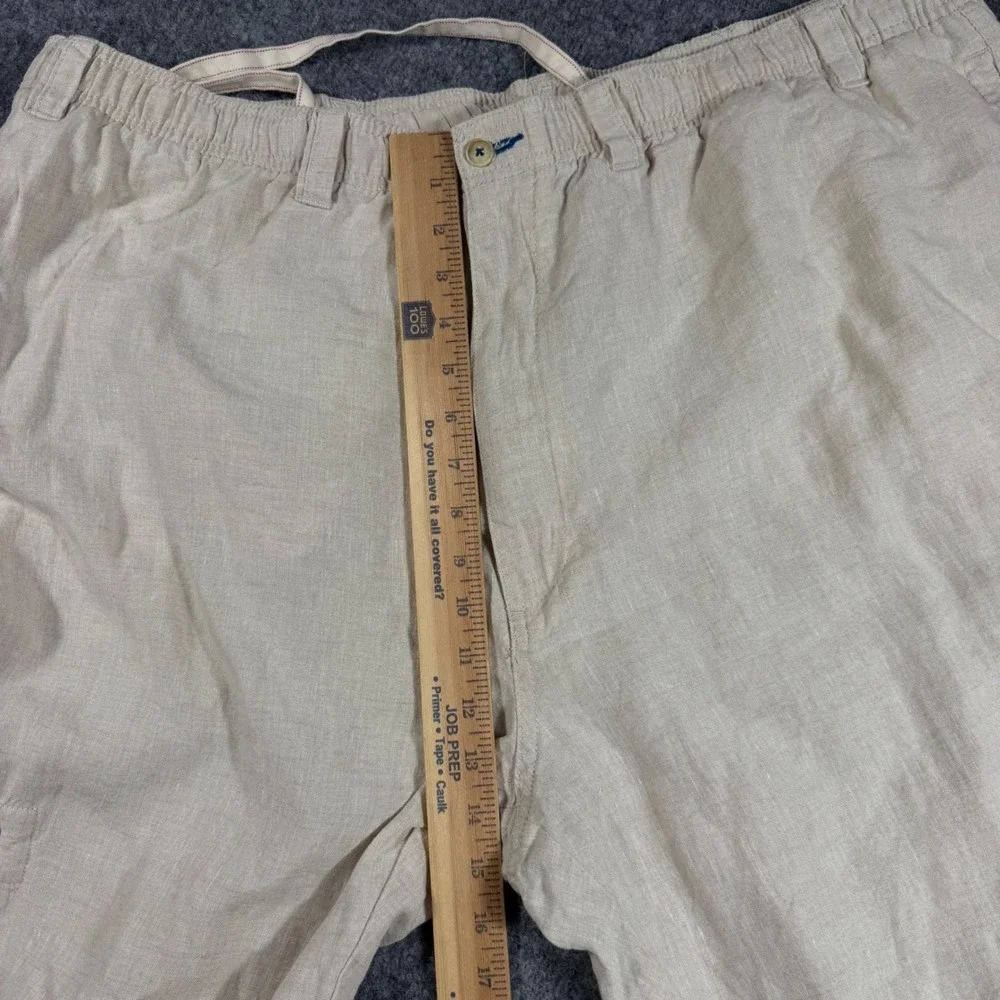 Caribbean Cargo Pants Mens 46x32 Beige 100% Linen Drawstring Summer Beach EUC